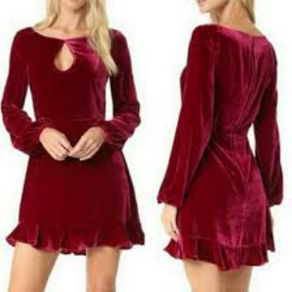 for love and lemons red velvet holiday dress xs